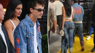 Kylie Jenner and Timothée Chalamet match in custom Knicks-themed denim for NBA Finals Game 4