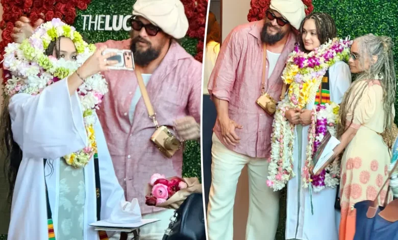 Lisa Bonet and ex Jason Momoa reunite for daughter Lola’s high school graduation