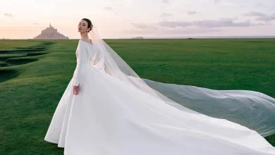 Model Ming Xi Wore a Custom Dior Haute Couture Dress to Marry at Mont Saint-Michel in Northern France