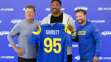 Myles Garrett says it cost him "more than a couple bucks" to get the Rams' No. 95 jersey