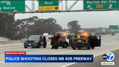 Northbound 405 Freeway in Playa Vista shut down after police shoot robbery suspect following pursuit
