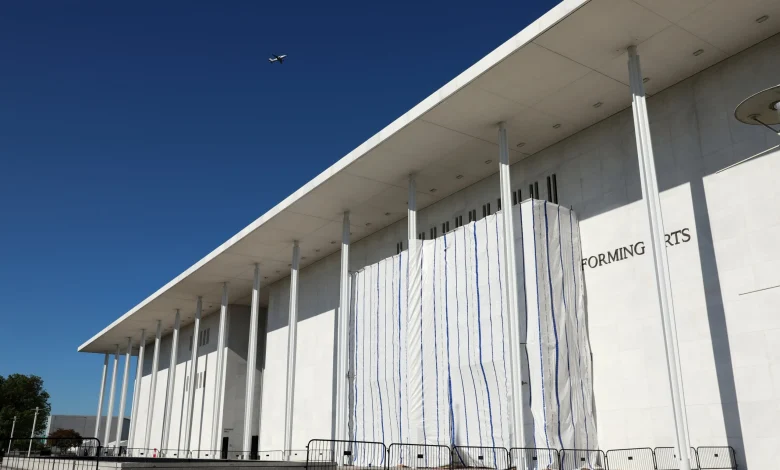 PHOTOS: What’s under the tarp? Kennedy Center facade covered after Trump’s name removed