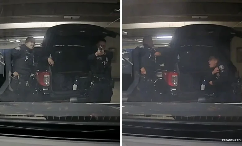 Pasadena police officer accidentally shot by fellow cop, video shows