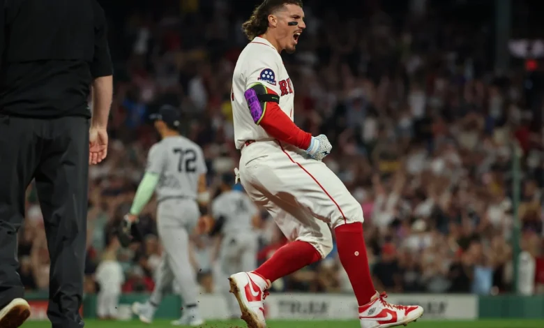 Red Sox survive late-inning blunders to beat Yankees in 10 inns.