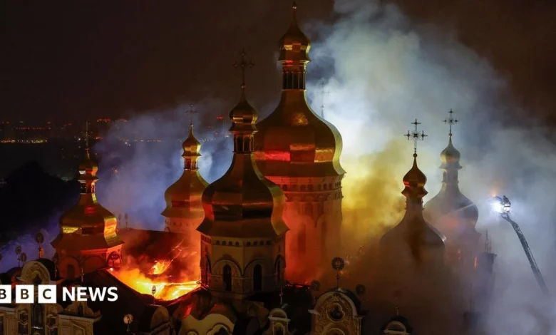 Russian strikes kill nine in Ukraine and damage historic cathedral, officials say