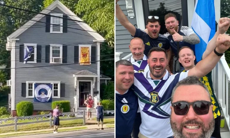 Scottish soccer fans blast bagpipes in Boston before World Cup match