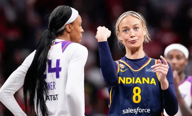 Sophie Cunningham protects Caitlin Clark with a rage-baiting finger-wag, miserable Buster & crash landing!