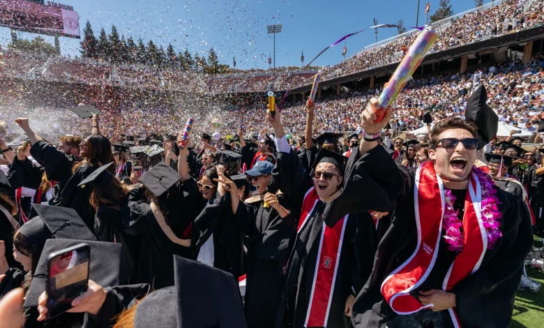 Stanford graduates urged to be optimistic, seek justice in clashing ceremonies