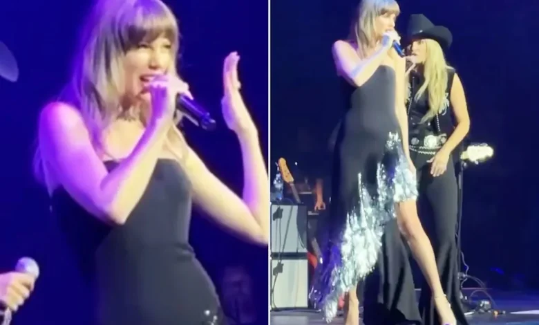 Taylor Swift Flashes Engagement Ring While Performing 'Love Story' in “Fearless” Era Look During Tight End University Concert