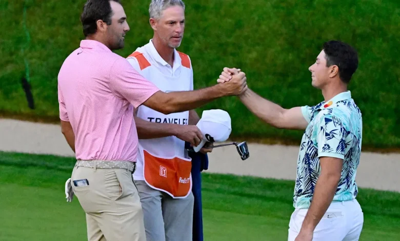 Travelers Championship: Scottie Scheffler and Viktor Hovland go to Monday morning playoff after lightning delay