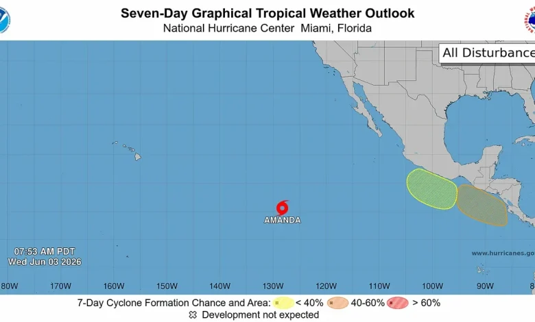 Tropical Storm Amanda forms in Pacific, first named storm of season