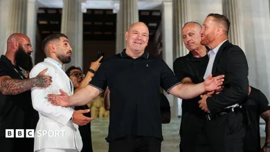 UFC White House: Ilia Topuria shoves Justin Gaethje in front of Lincoln Memorial