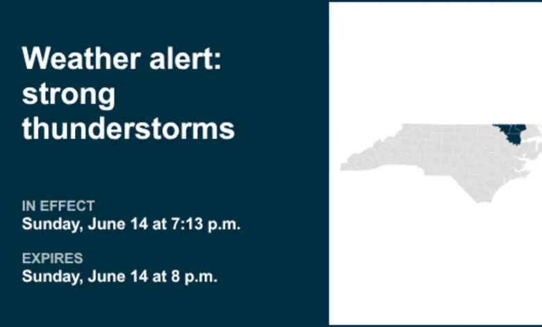 UPDATE: Weather alert for strong thunderstorms in Eastern North Carolina Sunday evening