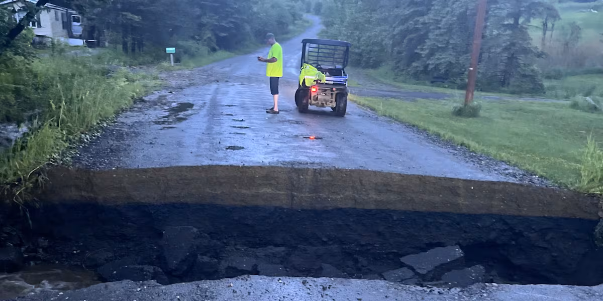 Vermont roadway washed-out during flash floods