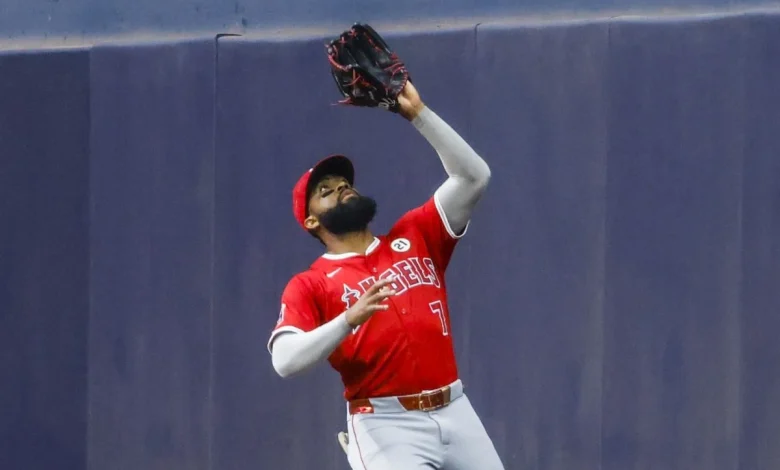Watch: Ball bounces off head of Angels' Jo Adell for Rockies home run
